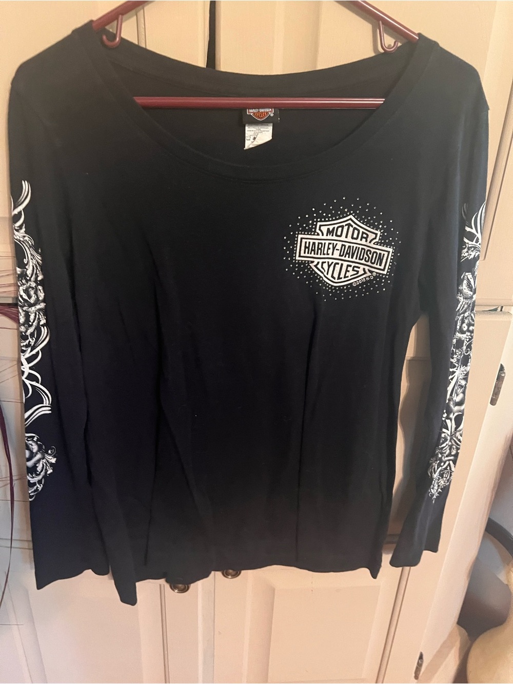 Harley-Davidson Black Long Sleeve Logo Shirt with White Sleeve Art